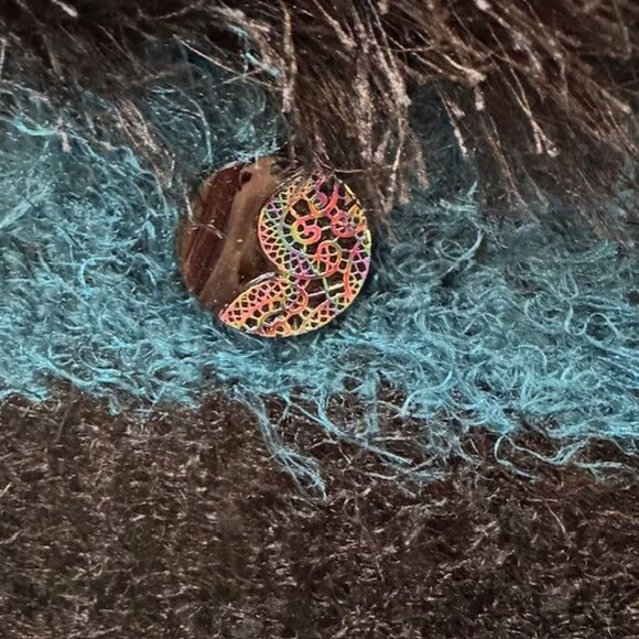 Handcrafted Black & Blue Fuzzy Crossbody Bag With Ornate Button Accent - Picture 3 of 7